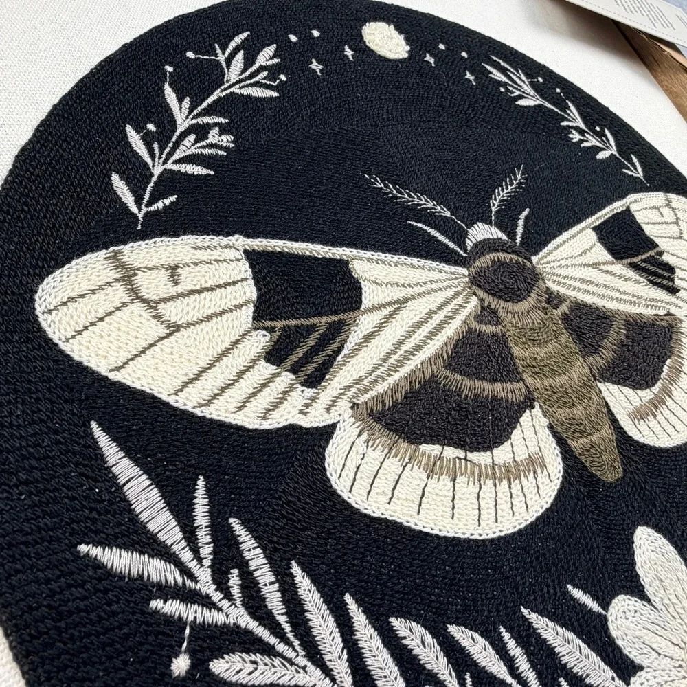 BP Home Woven Artistry Framed Embroidered Moth Wall Decor Black Cream 16.5in